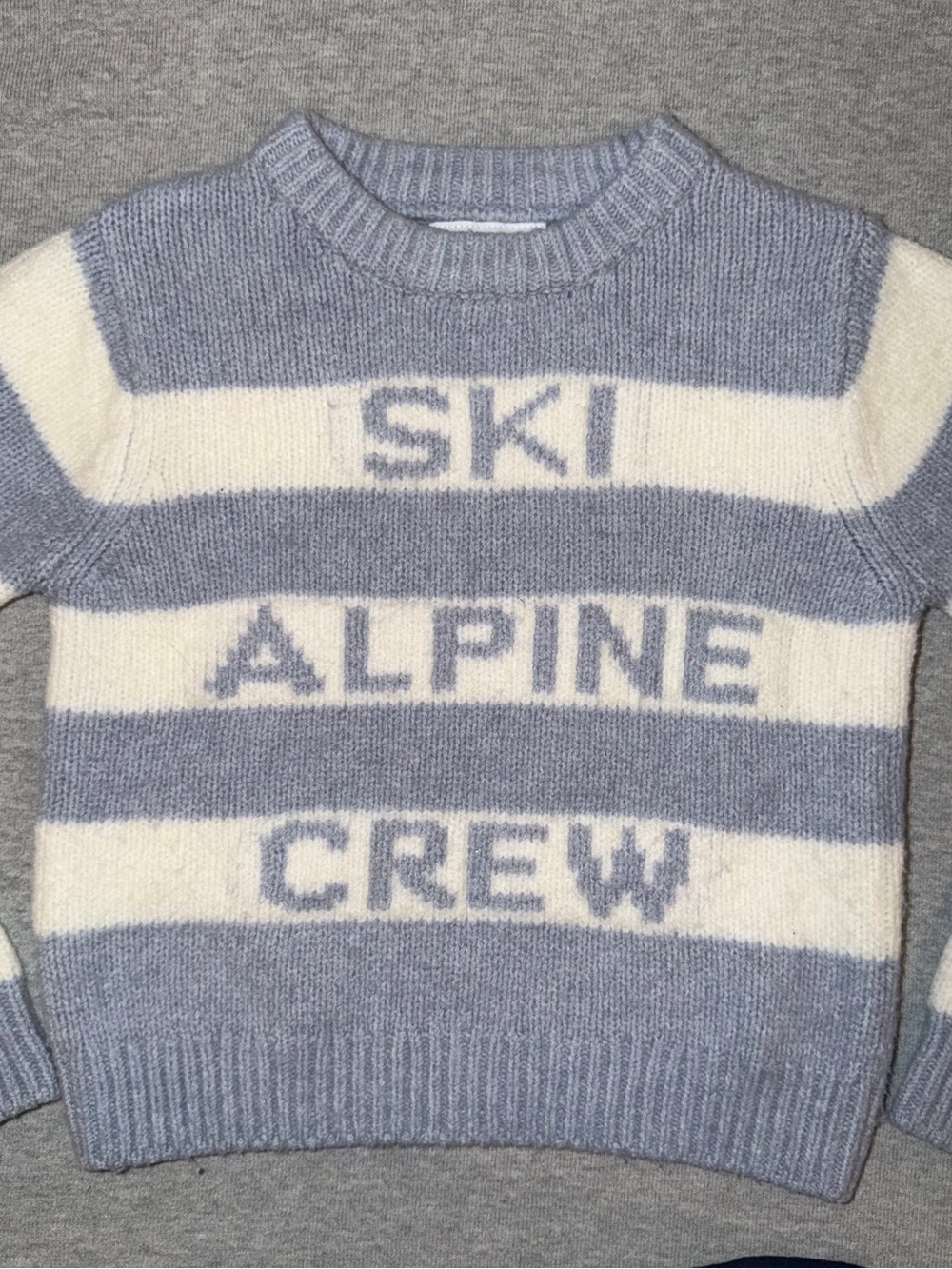 Zara Grey & Cream 'Ski Alpine Crew' Striped Crewneck Sweater